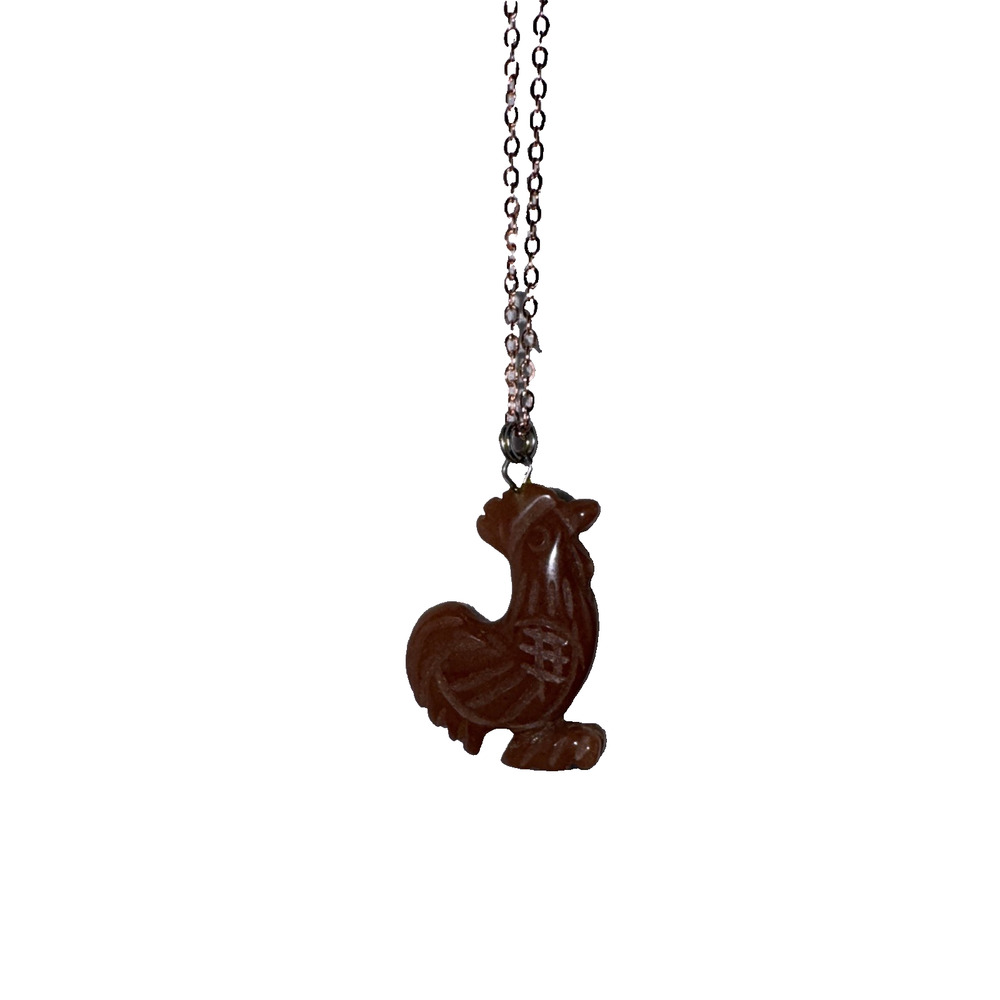 Rooster Necklace Jewelry Bling Red Jasper? Genuine Stone Rose Gold Chain Chicken